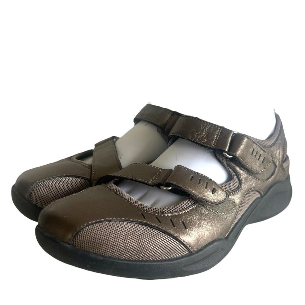 CLARKS WAVE Peak Double Strap Mary Jane Leather Comfort Shoes 8.5 Metallic Brown